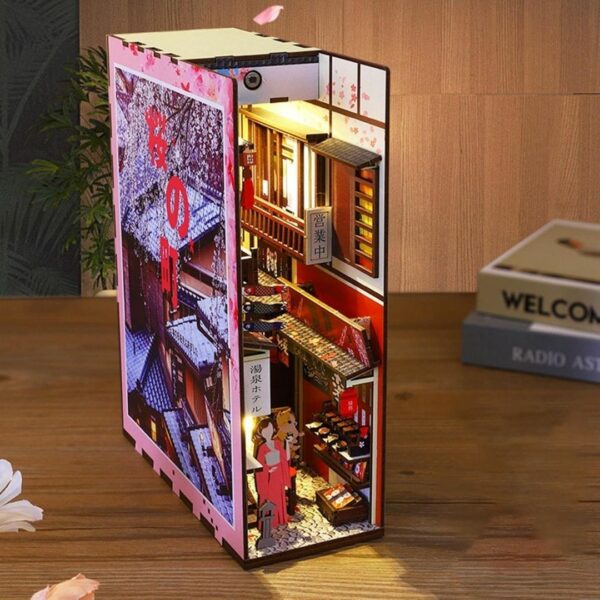 Book Nook Kit Cherry blossom town [3D Wooden DIY Miniature] Kualitas Terbaik