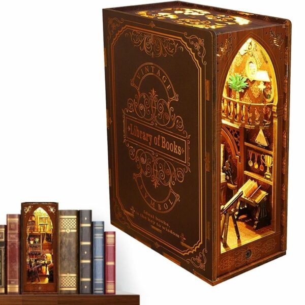 Book Nook Kit Library of Book (3D Wooden DIY Miniature) Kualitas Terbaik