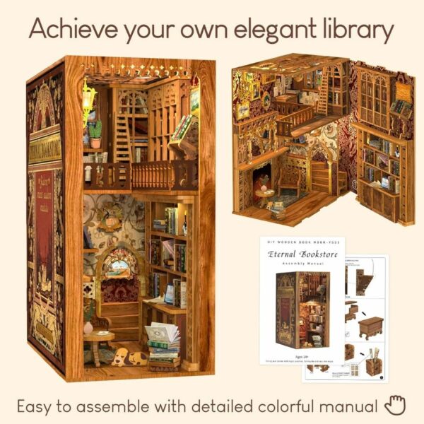 Book Nook Kit Eternal Bookstore (3D Wooden DIY Miniature) Kualitas Terbaik