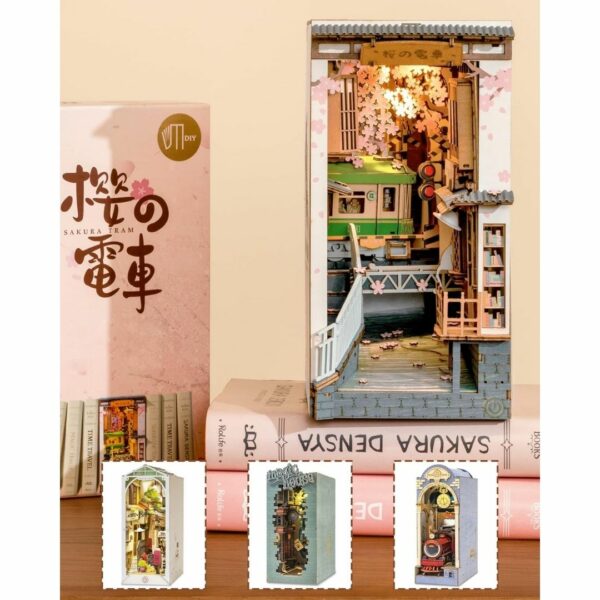 ROBOTIME Book Nook Kit Sakura densya (3D DIY Miniature Cherry Blossom Train) Kualitas Terbaik