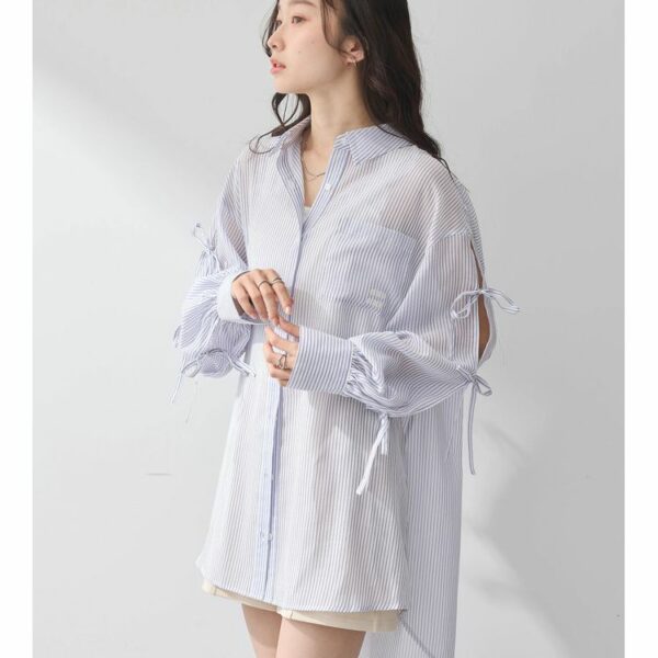 [USED] Sleeve Slit Ribbon Long Shirt earth music&ecology