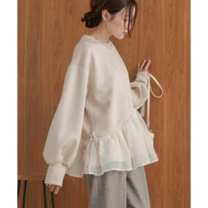 Peplum Organdy Ponte Top / Bab - BEIGE