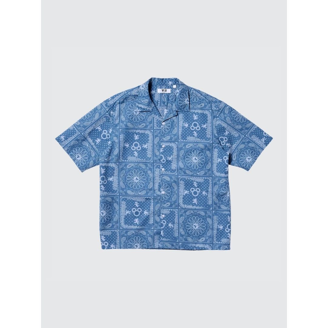 Uniqlo Disney in Blue Cotton Linen Shirt for Men - Kemeja Pria Katun Linen Motif Mickey Mouse Blue