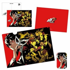 Persona 5 The Royal Set clear file postcard dan badge P5R resmi edisi Jepang PO-25