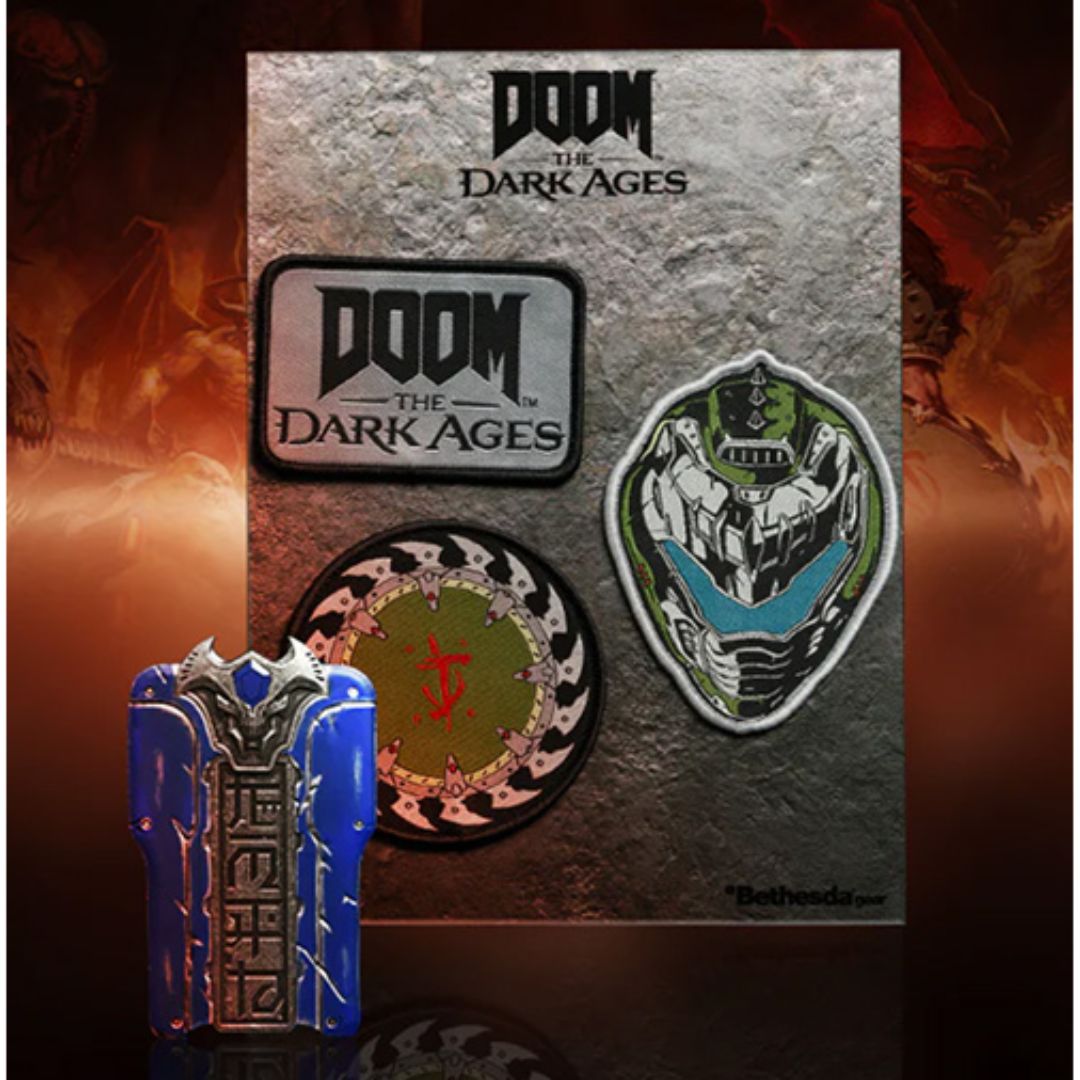 DOOM: The Dark Ages - Helmet Replica Bundle "THE DARK AGES" - Wearable DOOM Slayer Helmet dengan LED, Keycard & Patch DOOM: The Dark Ages - Helmet Replica Bundle "THE DARK AGES" - Wearable DOOM Slayer Helmet dengan LED, Keycard & Patch