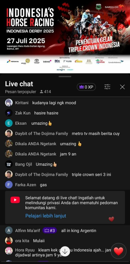Efek Uma Musume: Live Streaming Indonesia Derby 2025 Ramai Diserbu Penggemar Anime