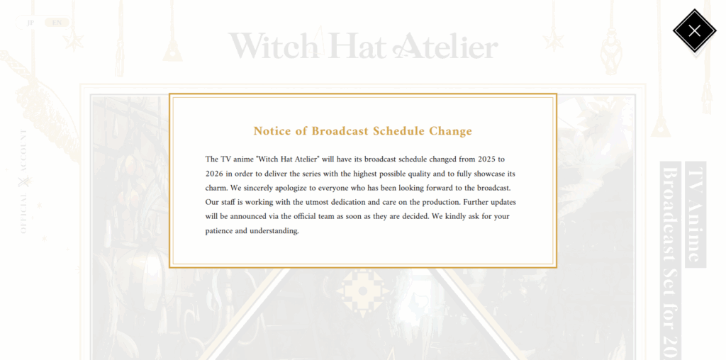 TITIP JEPANG - TITIPJEPANG - WITCH HAT ATELIER - TONGARI BOUSHI NO ATELIER - WITCH HAT ATELIER ANIME REALESE DATE - WITCH HAT ATELIER POSTPONES