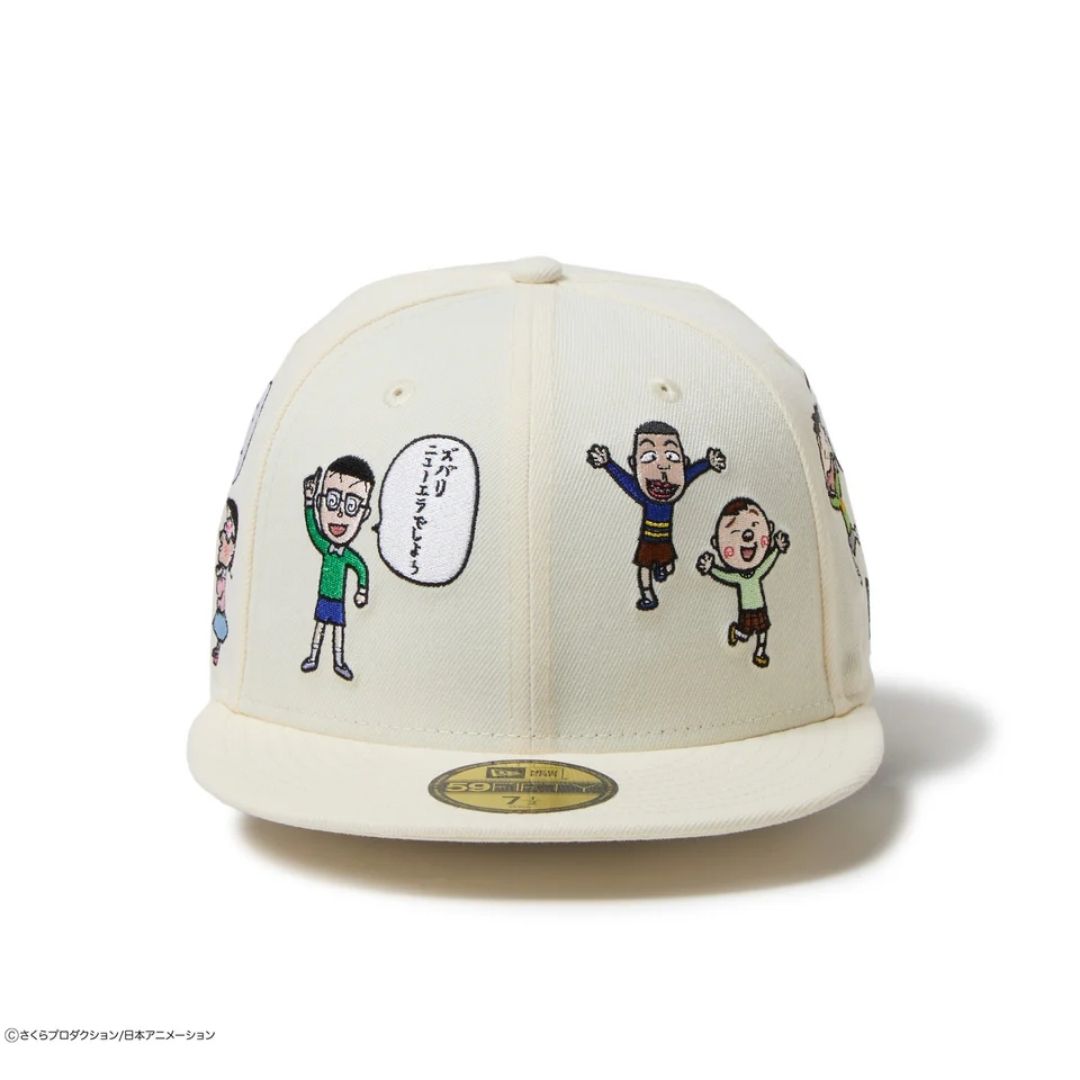 Topi New Era 59FIFTY Chibi Maruko-chan All Over Chrome White