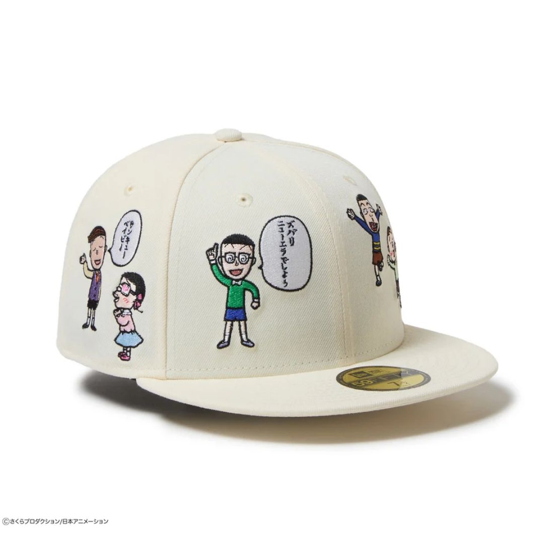 Topi New Era 59FIFTY Chibi Maruko-chan All Over Chrome White