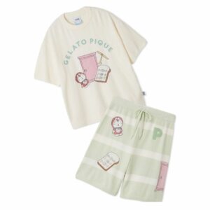 Gelato Pique Doraemon Loungewear Set Men – Jacquard Pullover & Shorts (Blue / Charcoal Gray / Ivory)