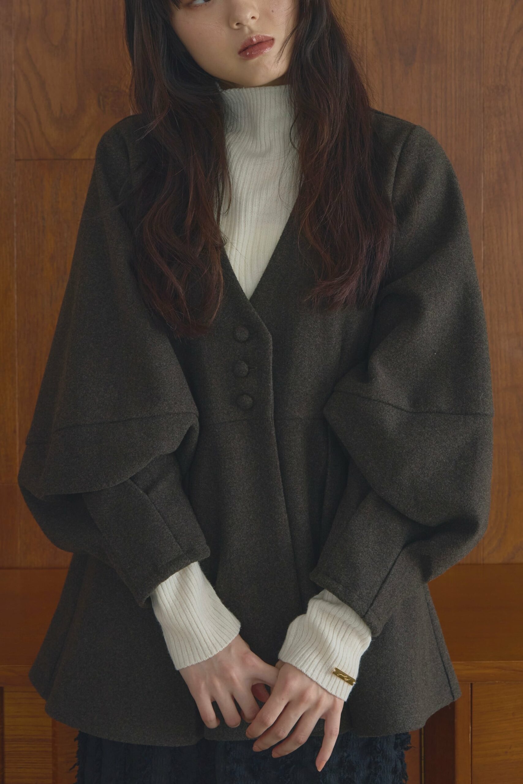 AM471003 Melton Peplum Button Tops [Pre-order item for early December]