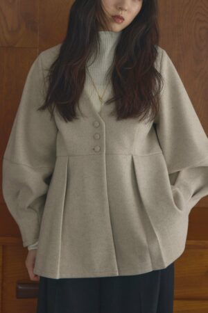 AM471003 Melton Peplum Button Tops [Pre-order item for early December]