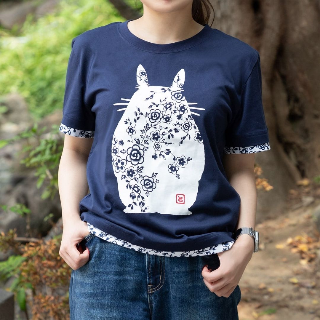  My Neighbor Totoro T-Shirt Paper Cut Style Navy Artistic Casual Wear 