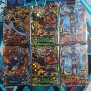 Ganbarizing cards featuring Gaim, Wizard, Kuuga, and Decade. Includes LR and LREX cards. 6 types in total.
