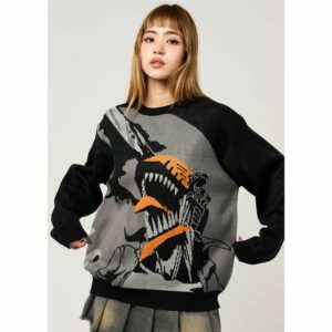 Jaket Chainsaw Man Scream Jacquard Knit Graniph