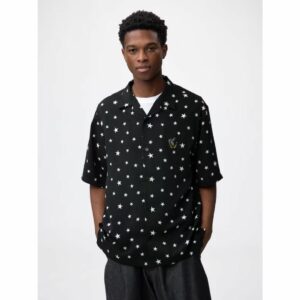Kemeja GU x JoJo Bizarre Open Collar black & Star (5/8 sleeve)