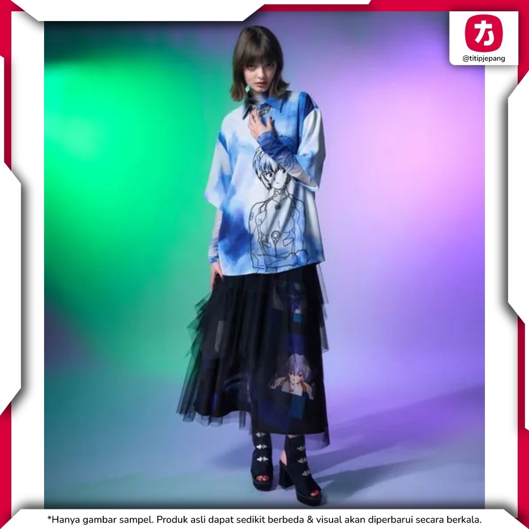 Kemeja Neon Genesis Evangelion x HARE Blur Pattern Shirt Rei and Asuka