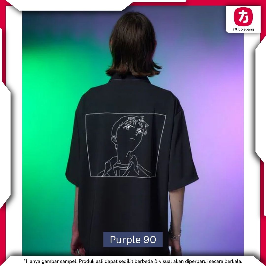 Kemeja Neon Genesis Evangelion x HARE Line Art Shirt Red Blue Purple