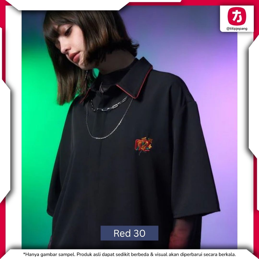 Kemeja Neon Genesis Evangelion x HARE Line Art Shirt Red Blue Purple